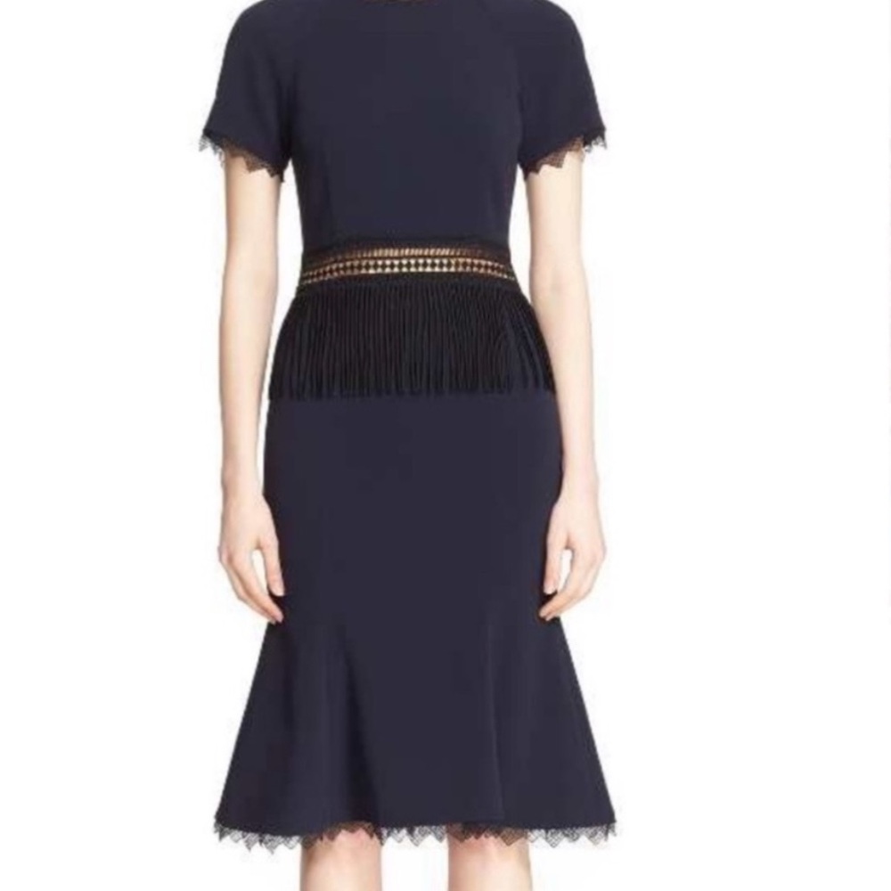 Jonathan Simkhai Navy Midi Dress with Fringe Detail